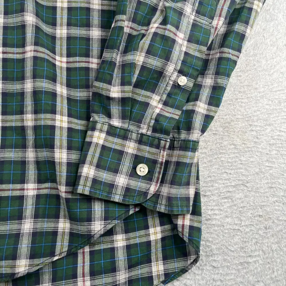 J Crew Heathered Cotton Shirt XL Green Plaid Casual Button Up Long Sleeve Mens